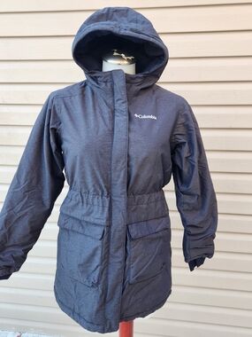 Columbia Navy Hooded Kids Parka Jacket Omniheat Grey LARGEB 14/16